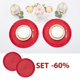 Covoraș decorativ, roșu, rotund: set 2 buc.