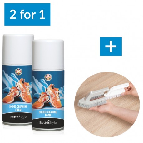 2 pentru 1: Şampon spumă pentru curăţarea încălţămintei + Perie 2 în 1 gratis