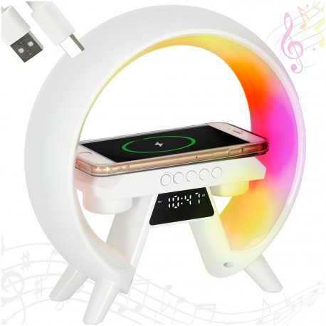 Lampă LED cu încărcător inductiv şi radio