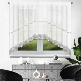 Perdea din voal albă cu zirconii în arc pe bandă 400x150 cm