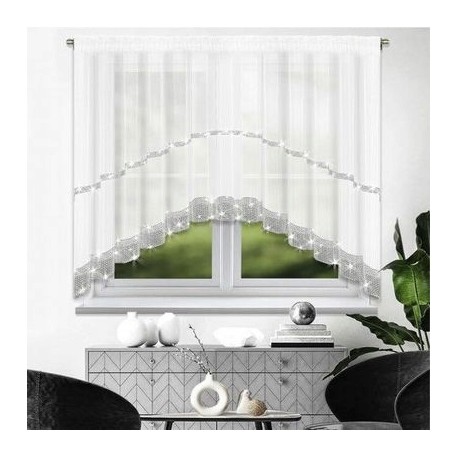 Perdea din voal albă cu zirconii în arc pe bandă 400x150 cm