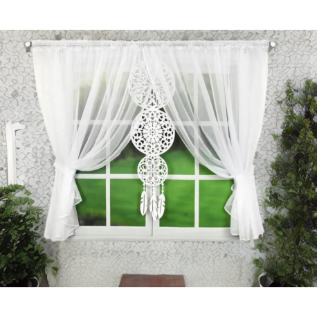 Set: perdea albă din voal 400x150 cm şi panou decorativ prinzător de vise