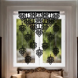 Panou de fereastră 100x150 cm negru cu frunze ajurate şi mărgele
