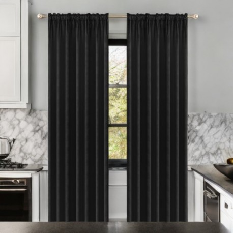 Draperie glamour din velur negru pe bandă 140x250cm