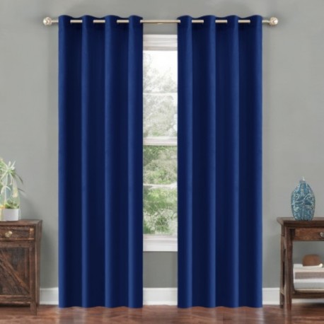 Draperie glamour din velur bleumarin 140x230 cm cu inele