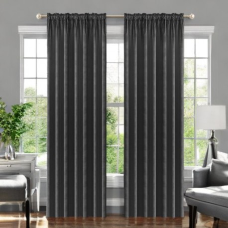 Draperie glamour din catifea gri închis 140 x 230 cm cu bandă