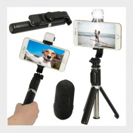 Selfie stick cu trepied şi lampă LED, cu telecomandă Bluetooth