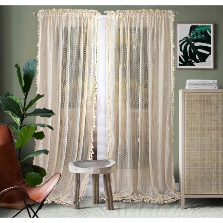 Draperie BOHO din dantelă 145×250 cm cu bandă de încrețire, 1 bucată
