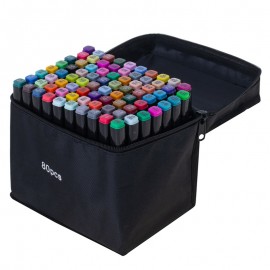 Set de 80 markere alcoolice cu două capete, cu suport şi etui