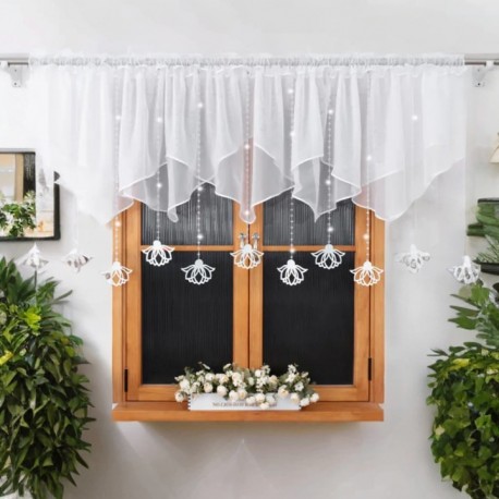 Perdea decorativă scurtă, agăţători albe din fetru, 400x110 cm