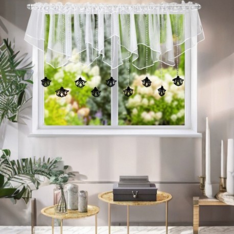 Perdea decorativă scurtă, agăţători negre din fetru, 400x110 cm