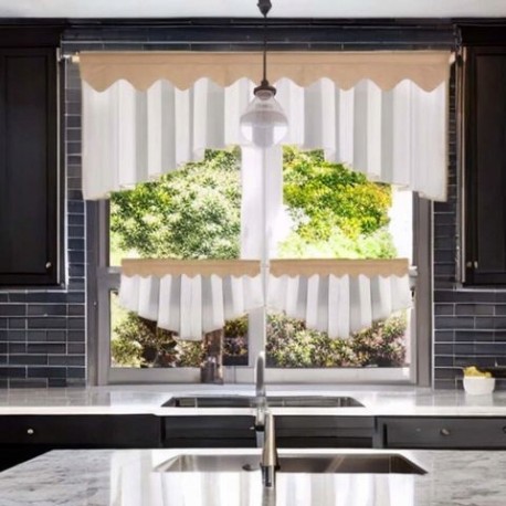 Set: perdea de bucătărie din voal 200x80 cm + perdele scurte 90x50 cm