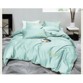 Set de lenjerie 3 piese cu broderie, culoare mentă, 160x200 cm