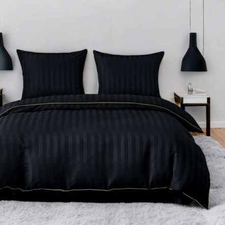 Set de lenjerie din damasc, 3 piese, culoare neagră, 160x200 cm