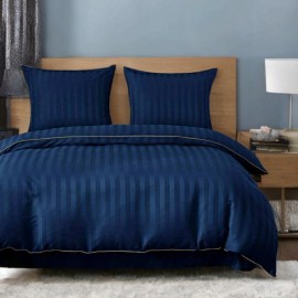 Set de lenjerie din damasc, 3 piese, culoare bleumarin, 160x200 cm