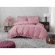 Set de lenjerie 3 piese cu volane, culoare roz, 160x200 cm