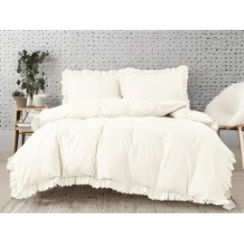 Set de lenjerie 3 piese cu volane, culoare crem, 160x200 cm