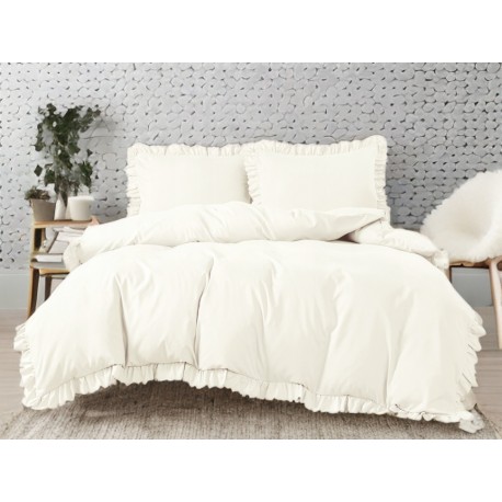 Set de lenjerie 3 piese cu volane, culoare crem, 160x200 cm