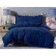 Set de lenjerie 3 piese cu volane, culoare bleumarin, 200x220 cm