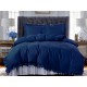 Set de lenjerie 3 piese cu volane, culoare bleumarin, 200x220 cm