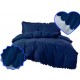 Set de lenjerie 3 piese cu volane, culoare bleumarin, 200x220 cm