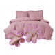 Set de lenjerie 3 piese cu volane, culoare roz, 200x220 cm