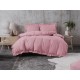 Set de lenjerie 3 piese cu volane, culoare roz, 200x220 cm
