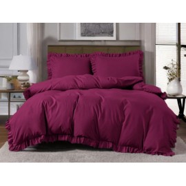 Set de lenjerie 3 piese cu volane, culoare bordo, 200x220 cm