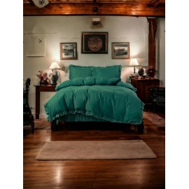 Set de lenjerie 3 piese cu volane, culoare verde, 200x220 cm