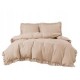 Set de lenjerie 3 piese cu volane, culoare bej, 200x220 cm