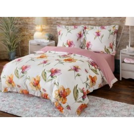Set de lenjerie 3 piese cu volane, model floral, 200x220 cm