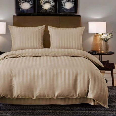 Set de lenjerie din damasc, 3 piese, culoare bej, 200x220 cm