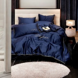 Set de lenjerie din microfibră 200x220 cm, 3 piese, culoare albastru închis