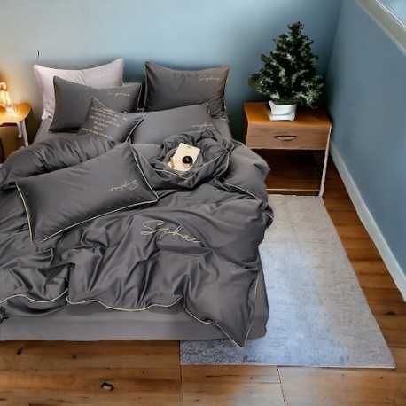 Set de lenjerie din microfibră, 3 piese, 160x200 cm, în culoare gri închis