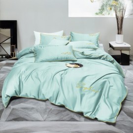 Set de lenjerie 3 piese cu broderie, culoare mentă, 160x200 cm