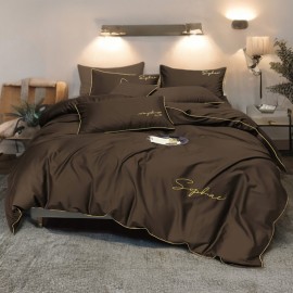 Set de lenjerie 3 piese cu broderie, culoare ciocolatie, 200x220 cm