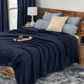 Pătură bleumarin cu dungi 3D