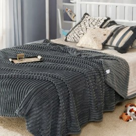 Pătură gri grafit cu dungi 3D