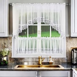 Set: perdea cu dantelă tip gipure 400x100 cm şi perdele scurte (zazdrostki) 180x50 cm