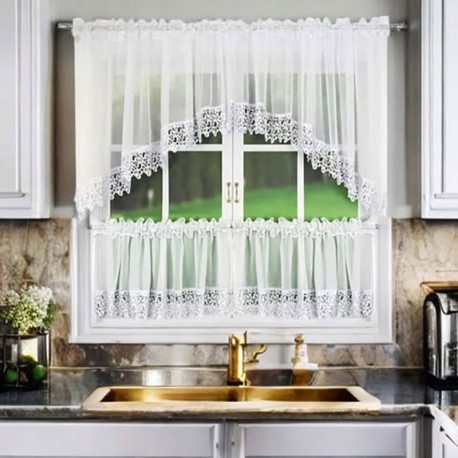 Set: perdea cu dantelă tip gipure 400x100 cm şi perdele scurte (zazdrostki) 180x50 cm