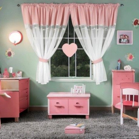 Perdea roz-albă cu strasuri şi inimă 400x145 cm