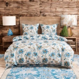 Set de lenjerie de pat din bumbac satinat, 3 piese, Flori, 200×160 cm