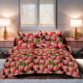 Set de lenjerie de pat din bumbac satinat, 3 piese, Lalele 200x160 cm