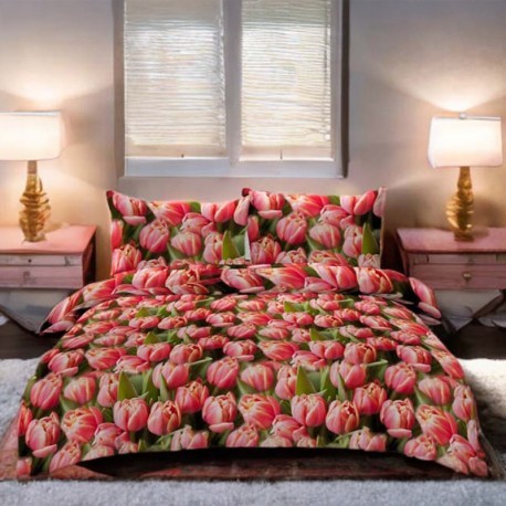 Set de lenjerie de pat din bumbac satinat, 3 piese, Lalele 200x160 cm