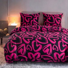 Set de lenjerie de pat din bumbac satinat, 3 piese, Inimi 200x160 cm
