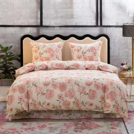 Set de lenjerie de pat din bumbac satinat, 3 piese, Trandafiri 200x160 cm