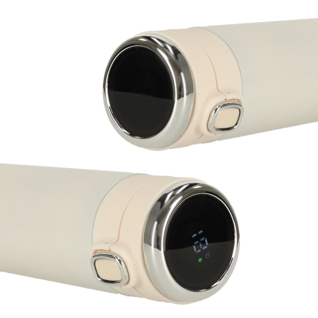 Cană termică bej cu muștiuc și afișaj LED 420 ml