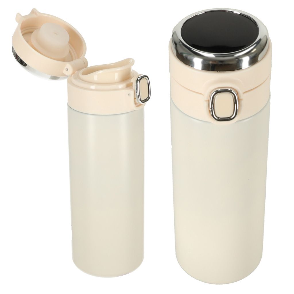 Cană termică bej cu muștiuc și afișaj LED 420 ml