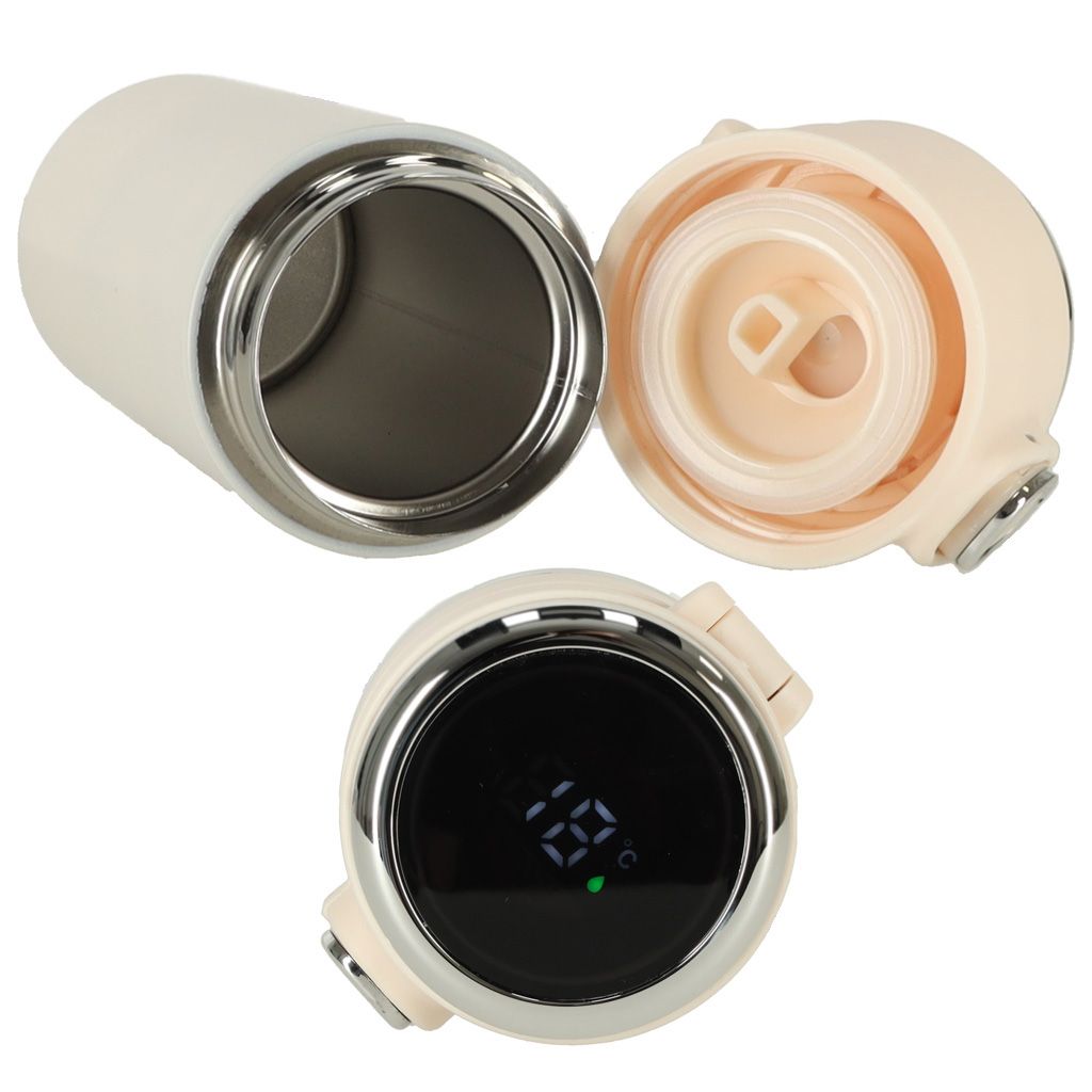 Cană termică bej cu muștiuc și afișaj LED 420 ml