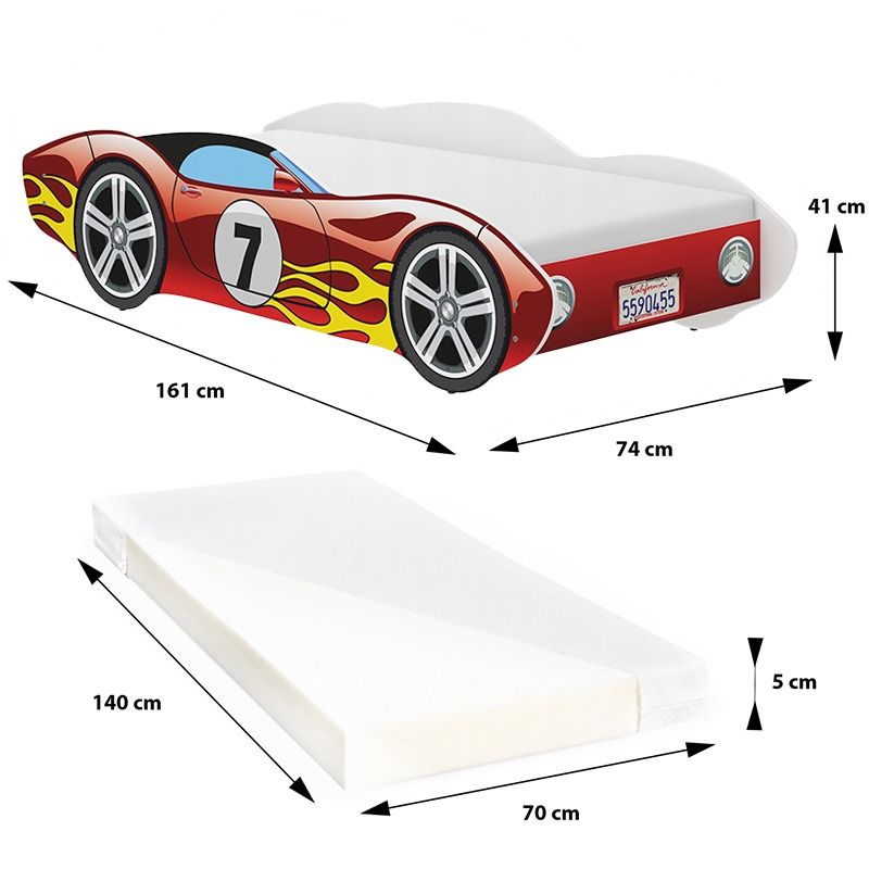 Pat pentru copii Maşină de curse roşie 140 × 70 cm
